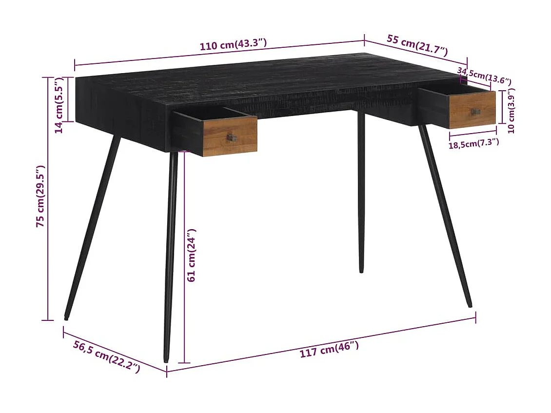 Scrivania 117x56,5x75 cm in massello di teak recuperato