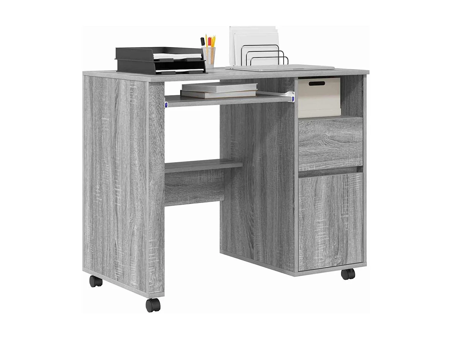 Bureau avec roulettes Gris 91 x 50 x 77 cm Bois d'ingénierie