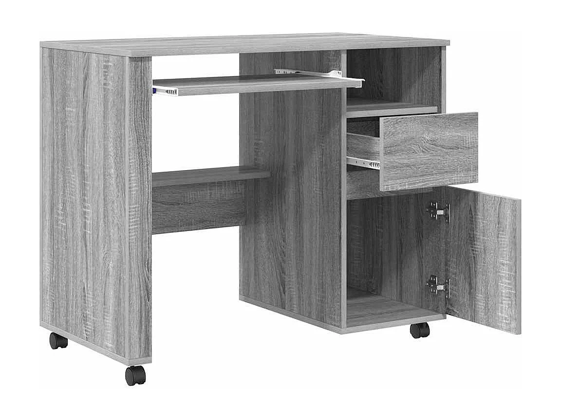 Bureau avec roulettes Gris 91 x 50 x 77 cm Bois d'ingénierie