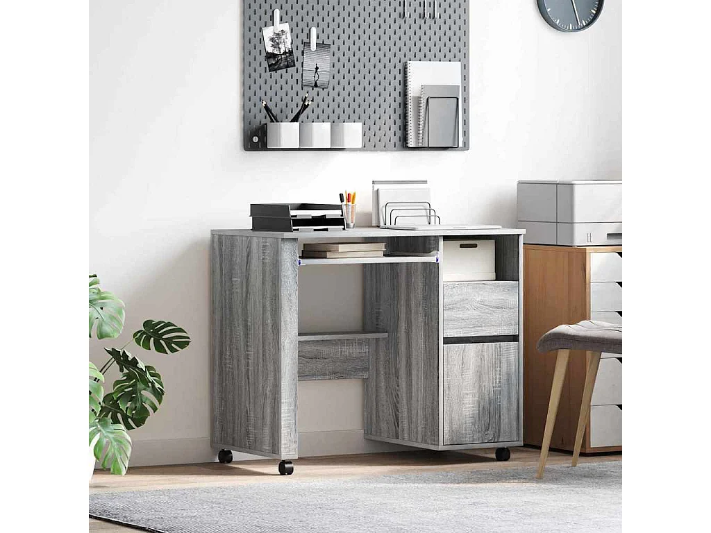 Bureau avec roulettes Gris 91 x 50 x 77 cm Bois d'ingénierie