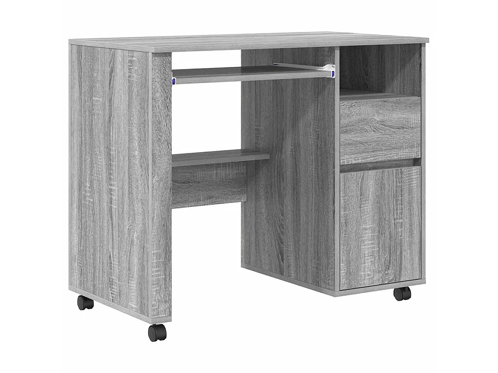 Bureau avec roulettes Gris 91 x 50 x 77 cm Bois d'ingénierie