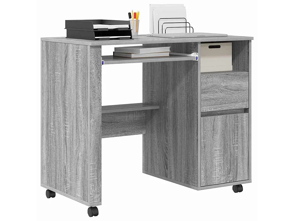 Bureau avec roulettes Gris 91 x 50 x 77 cm Bois d'ingénierie