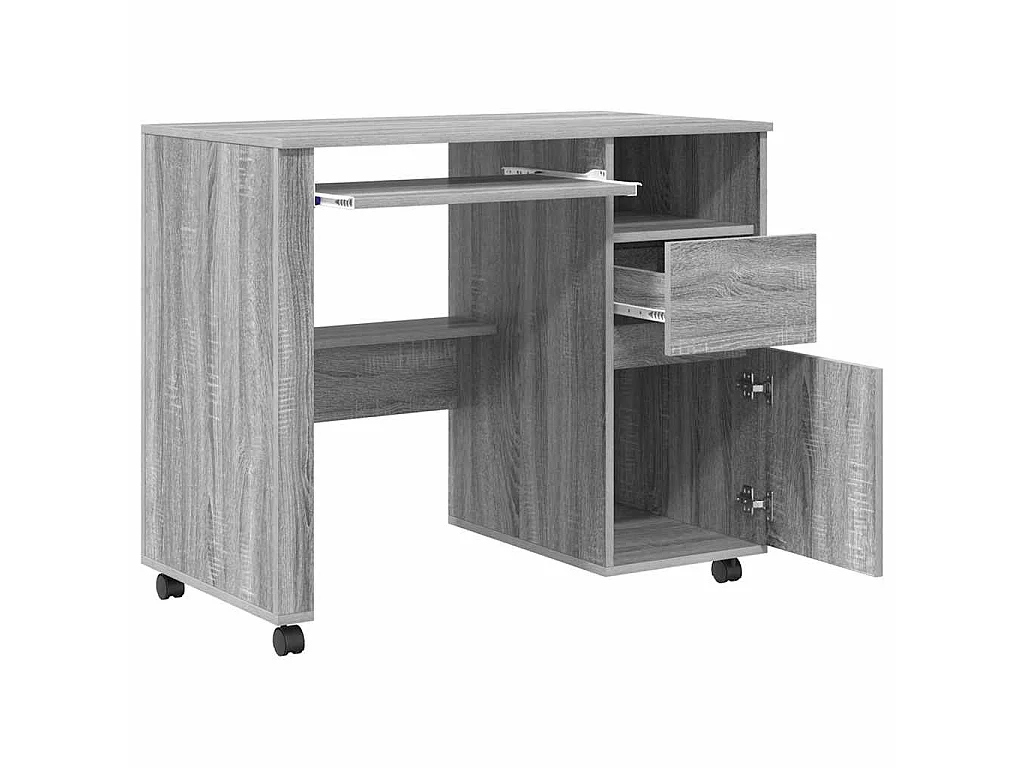 Bureau avec roulettes Gris 91 x 50 x 77 cm Bois d'ingénierie