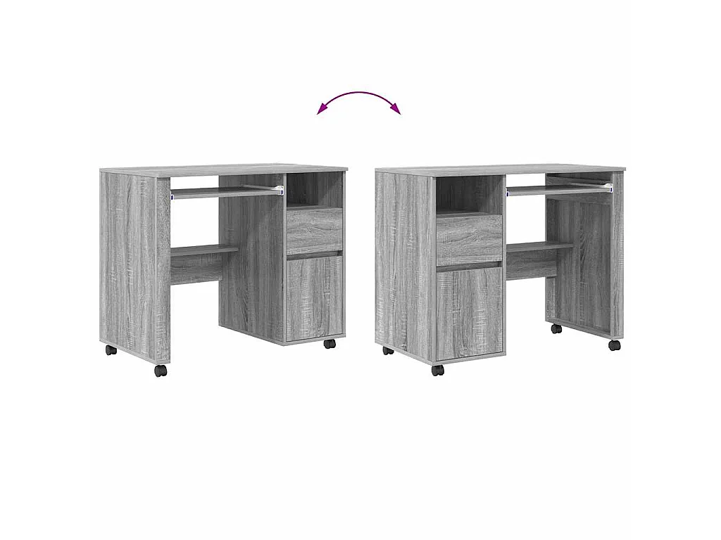 Bureau avec roulettes Gris 91 x 50 x 77 cm Bois d'ingénierie