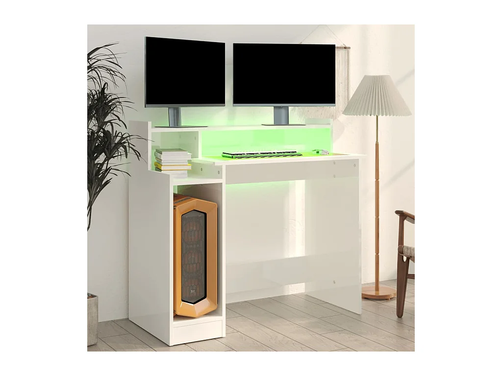 Bureau LED-lampen Glanzend wit 97x45x90cm Bewerkt hout