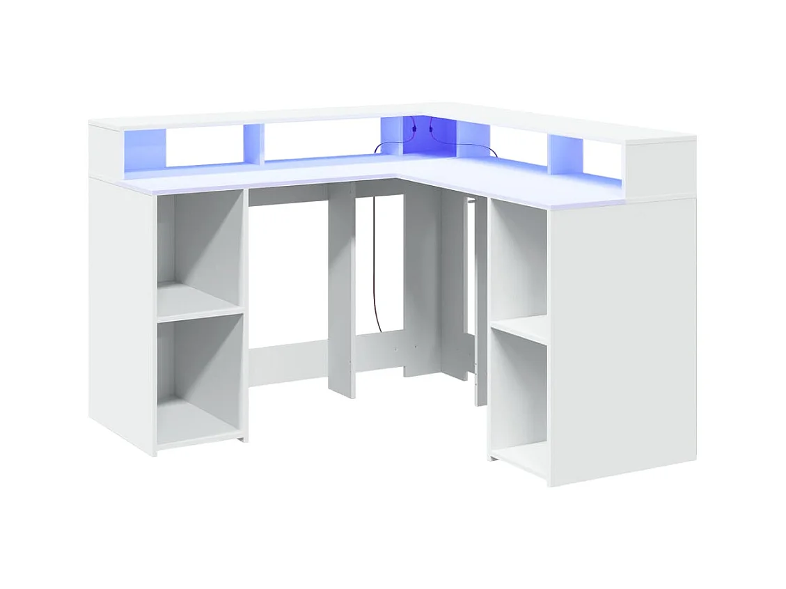 Bureau avec lumières LED blanc 130x130x91 cm bois d'ingénierie