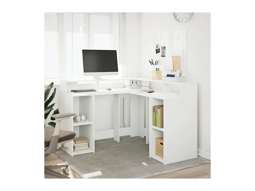 Bureau avec lumières LED blanc 130x130x91 cm bois d'ingénierie