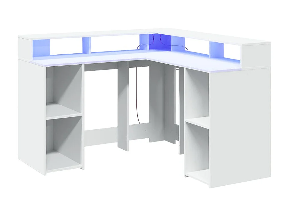 Scrivania con luci LED bianca 130x130x91 cm in legno ingegnerizzato