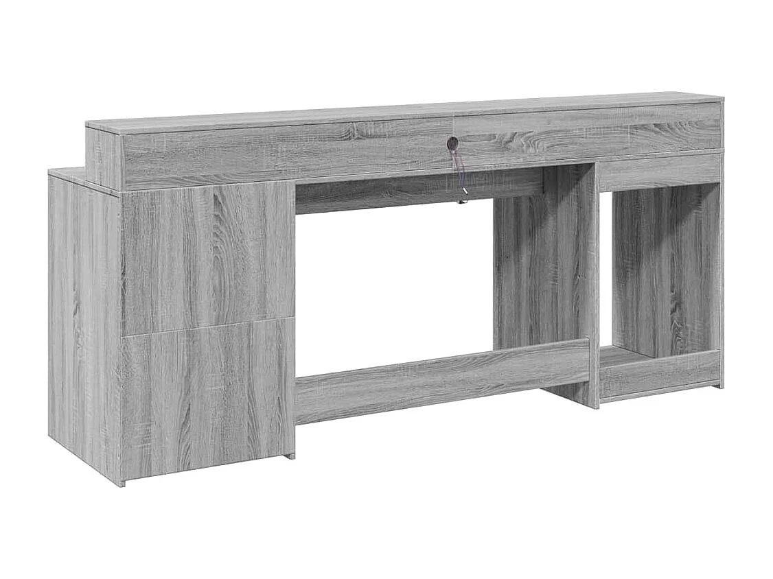 Escritorio y lámparas LED sonoma gris 200x55x91 cm madera de ingeniería