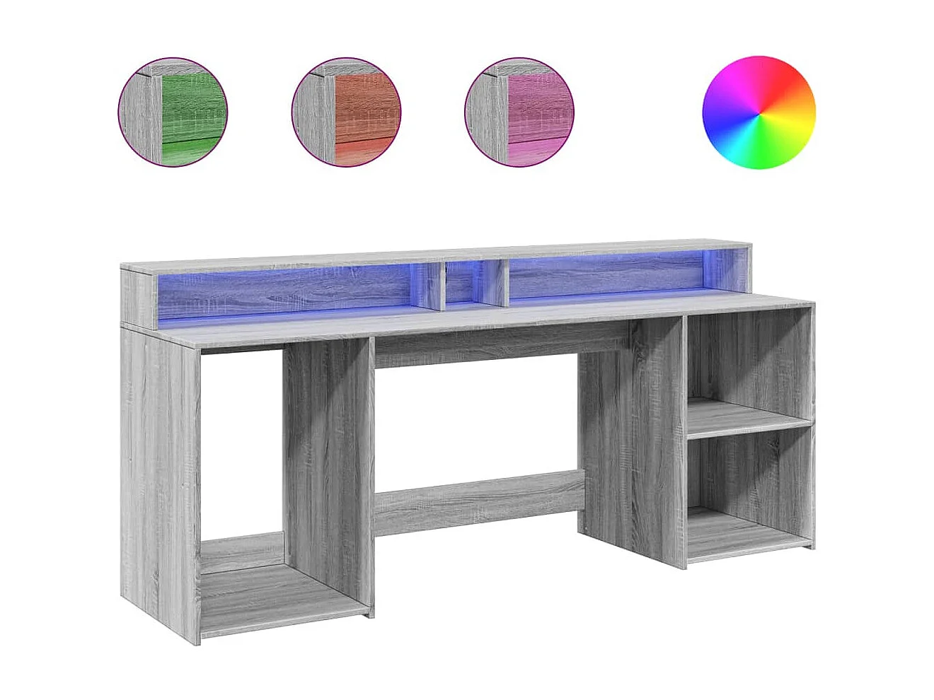 Scrivania e luci LED sonoma grigio 200x55x91 cm legno ingegnerizzato