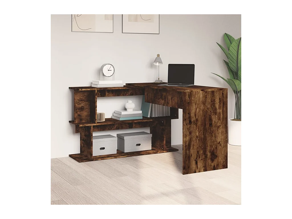 Gerookt eikenhouten hoekbureau 200x50x76 cm, bewerkt hout