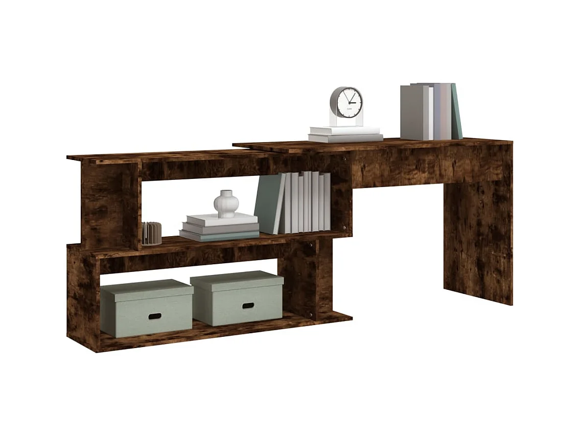 Gerookt eikenhouten hoekbureau 200x50x76 cm, bewerkt hout