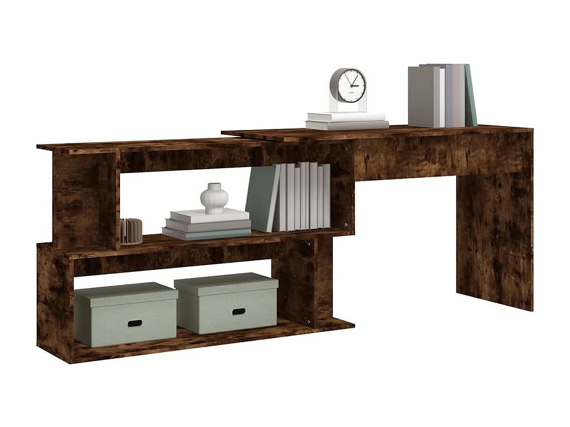 Scrivania angolare in rovere affumicato 200x50x76 cm in legno ingegnerizzato