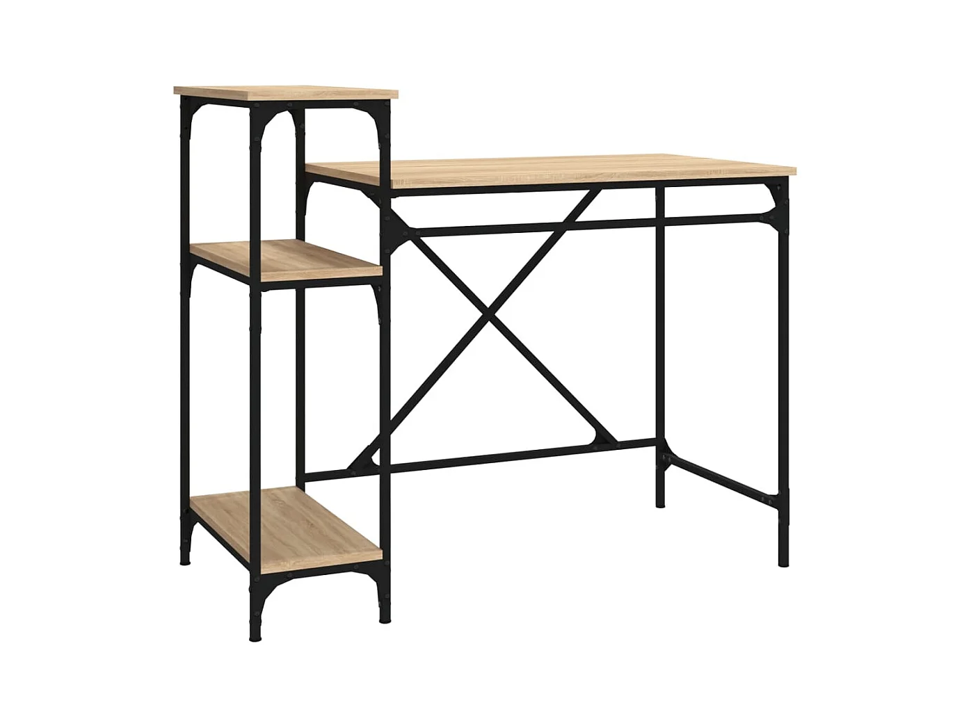 Escritorio con estantes roble 105x50x90cm madera de ingeniería y hierro