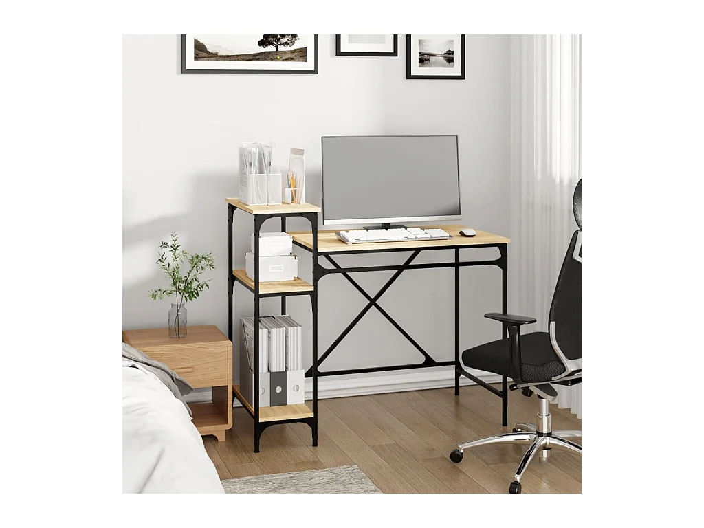 Escritorio con estantes roble 105x50x90cm madera de ingeniería y hierro