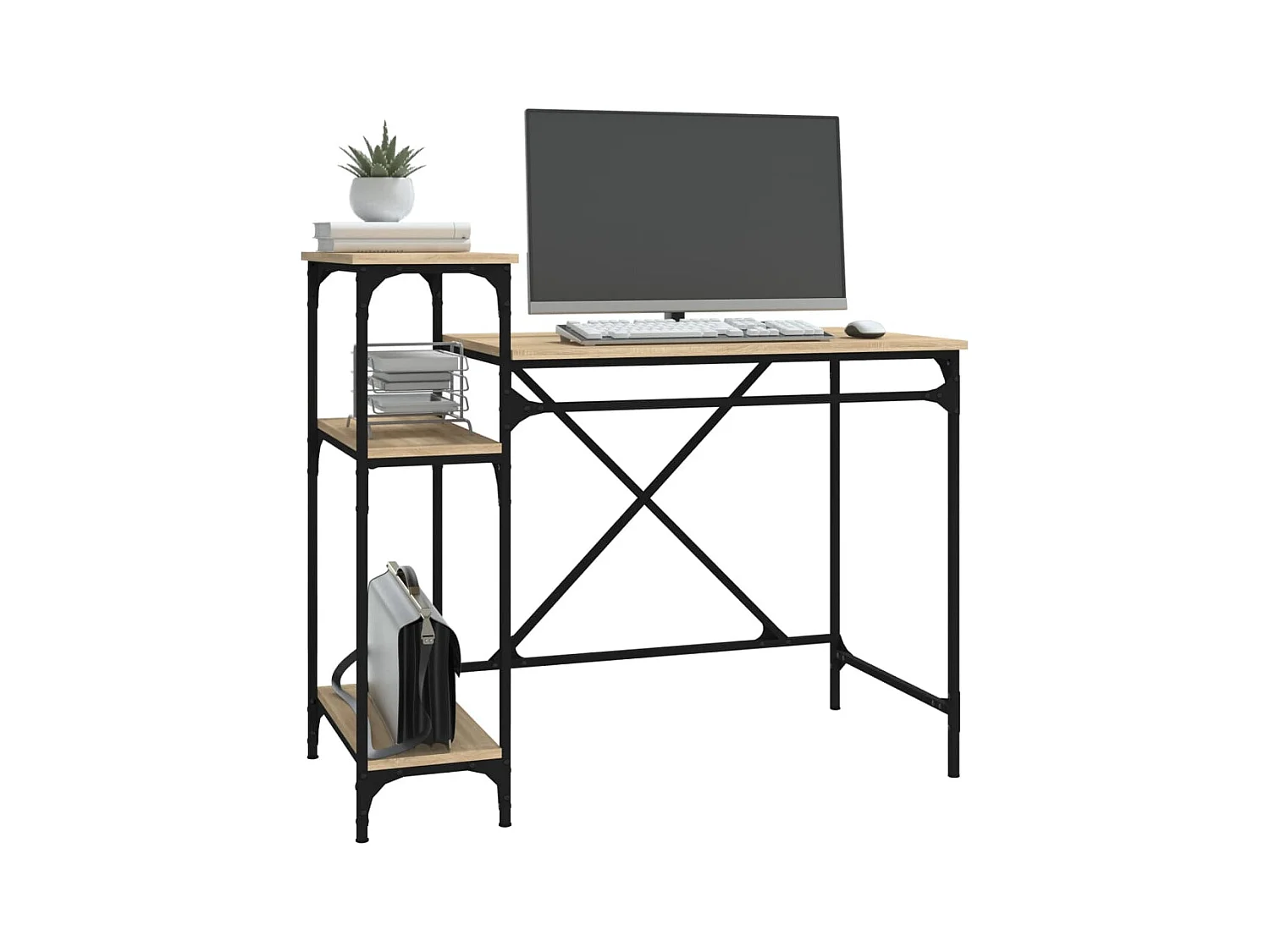 Escritorio con estantes roble 105x50x90cm madera de ingeniería y hierro