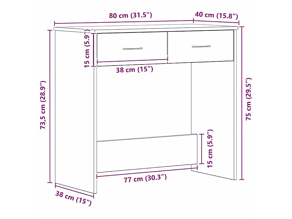 Scrivania in rovere nero 80 x 40 x 75 cm in legno ingegnerizzato