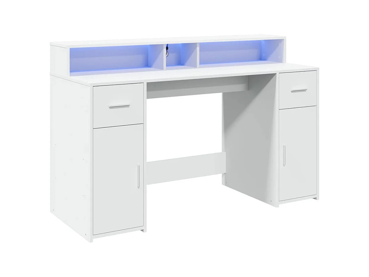 Bureau met LED-verlichting wit 140x55x91 cm bewerkt hout