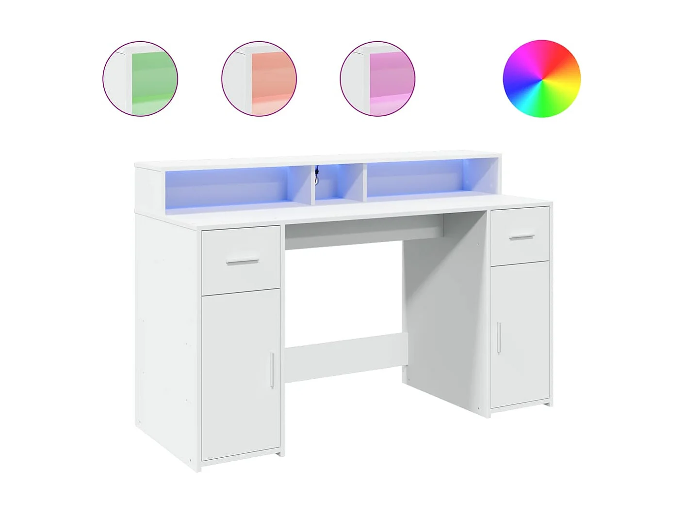 Scrivania con luci LED bianca 140x55x91 cm in legno ingegnerizzato