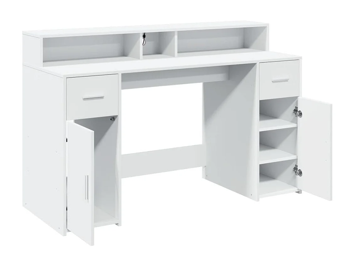 Scrivania con luci LED bianca 140x55x91 cm in legno ingegnerizzato