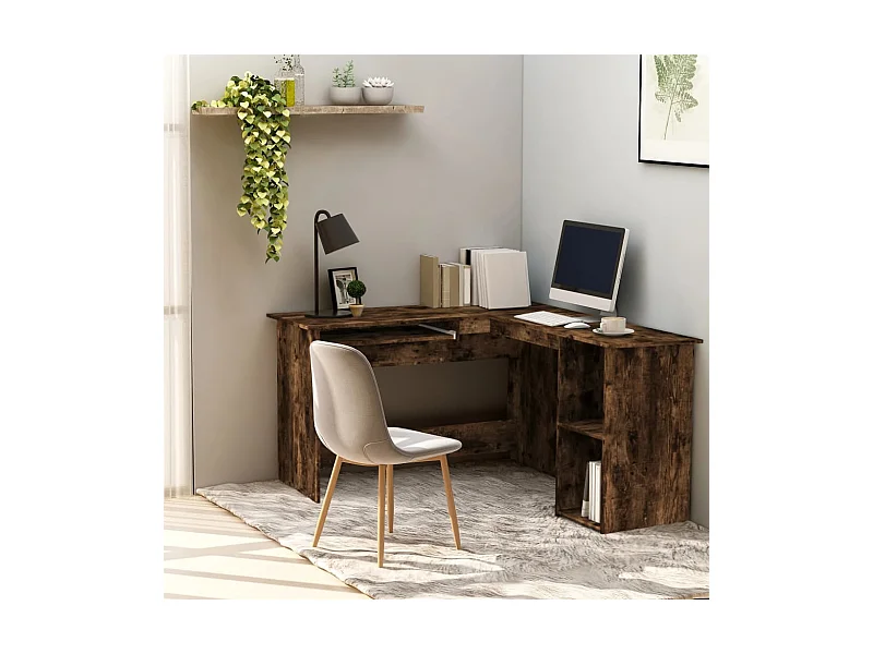 Gerookt eikenhouten hoekbureau 120x140x75 cm bewerkt hout