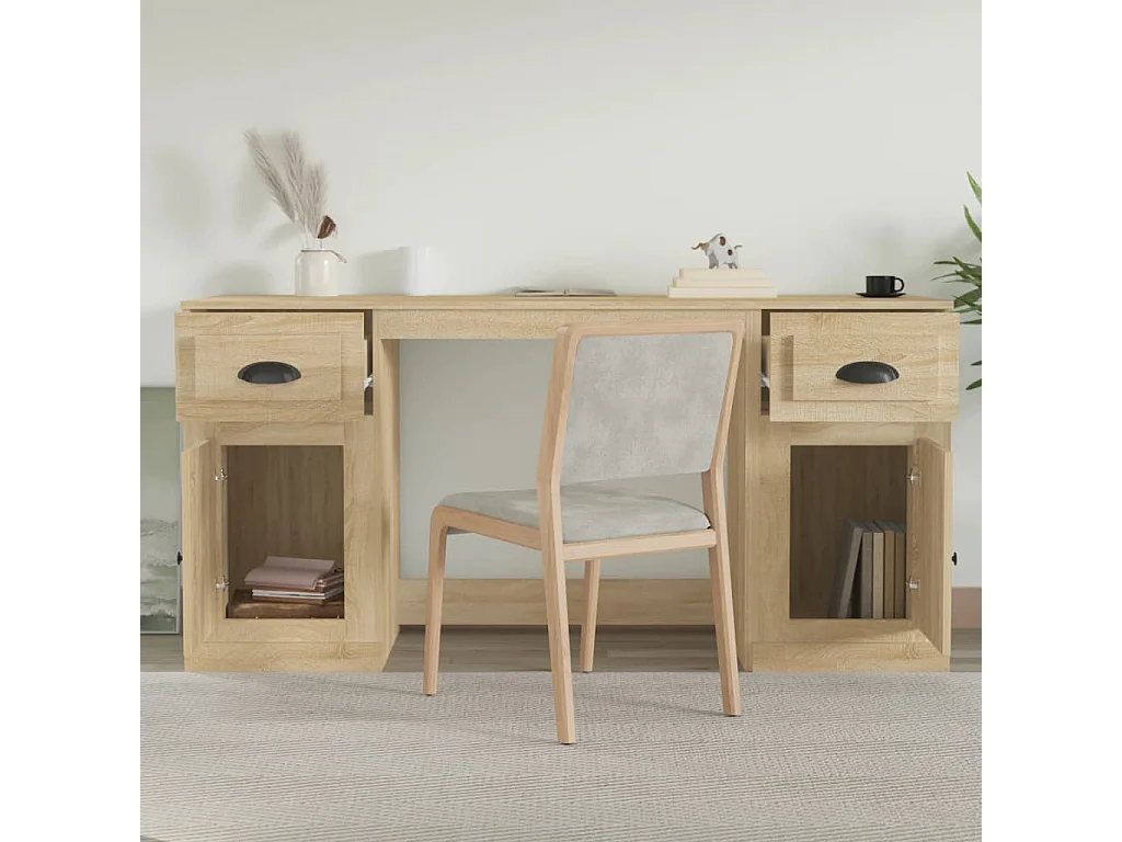 Bureau avec armoire chêne sonoma bois d'ingénierie