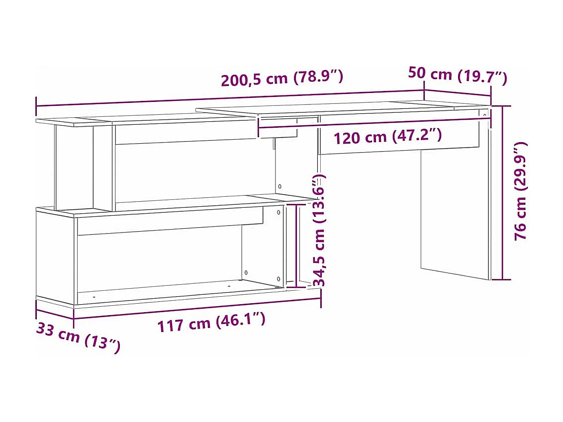 Bureau Chêne noir 200 x 50 x 76 cm Bois d'ingénierie