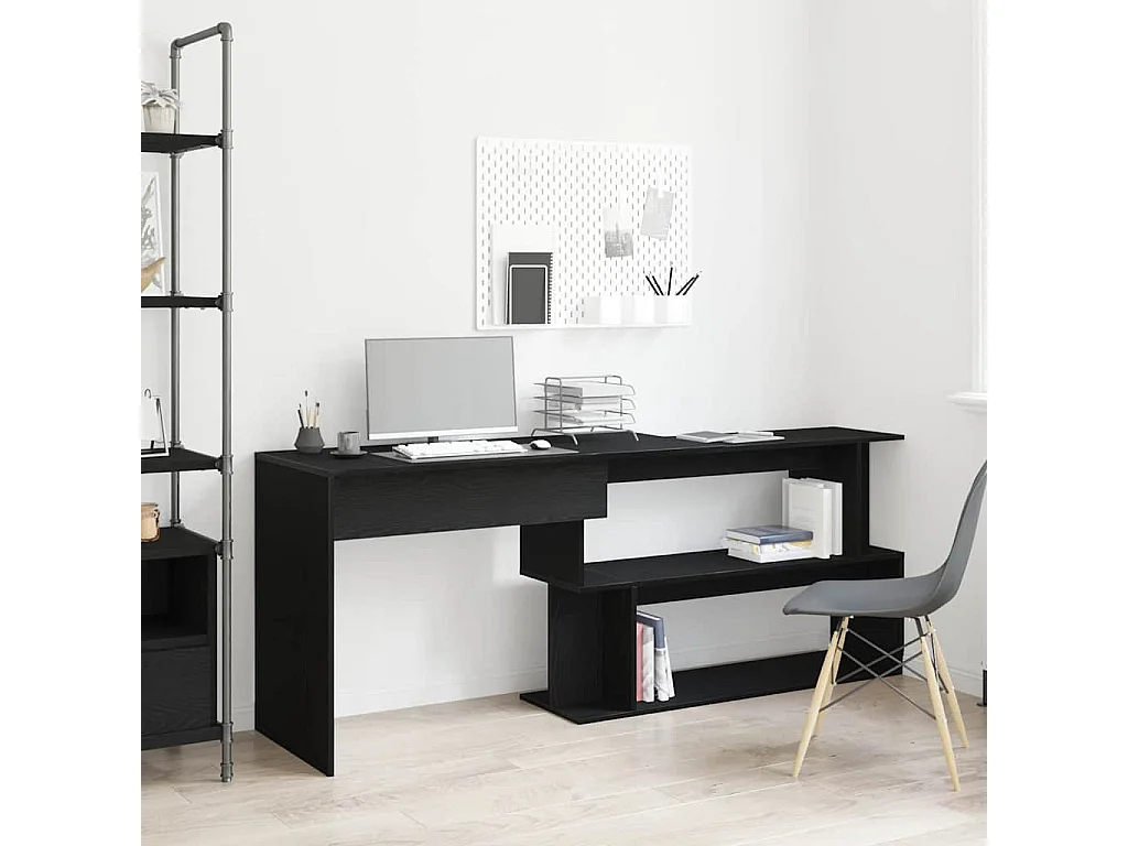 Scrivania in rovere nero 200 x 50 x 76 cm in legno ingegnerizzato