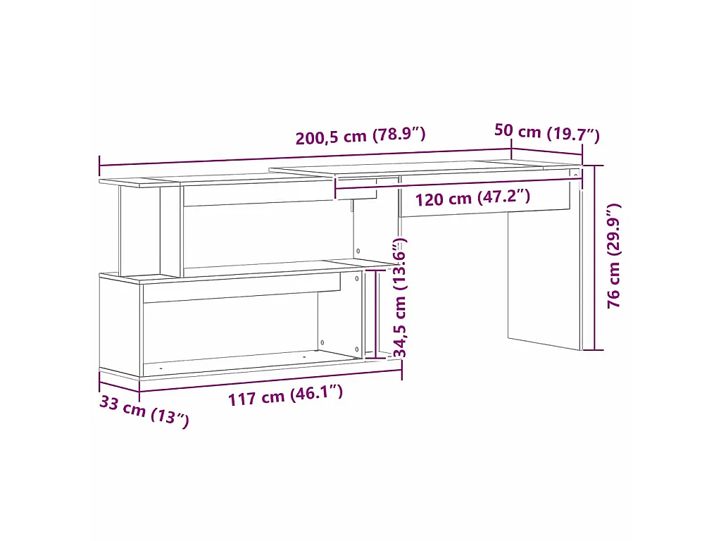 Scrivania in rovere nero 200 x 50 x 76 cm in legno ingegnerizzato