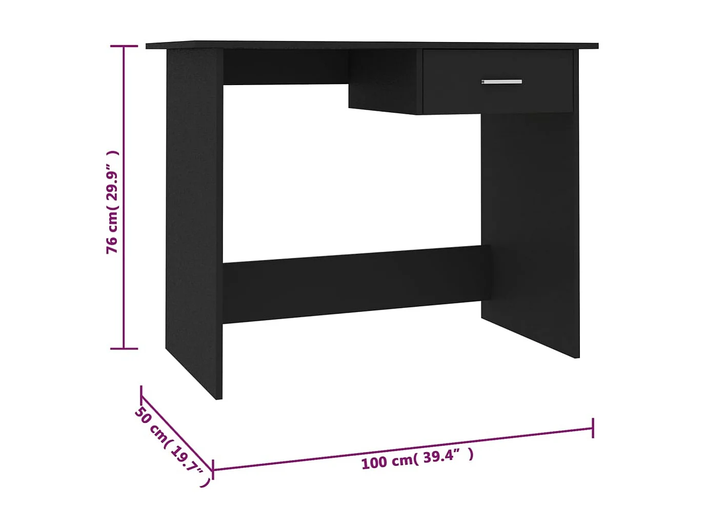 Zwart bureau 100x50x76 cm bewerkt hout