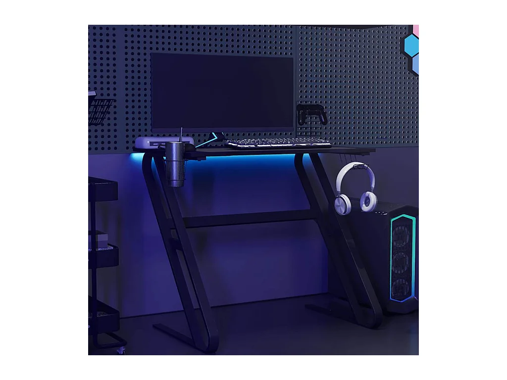 Gamingbureau met ZZ-vormige poten, zwart, 90x60x75 cm