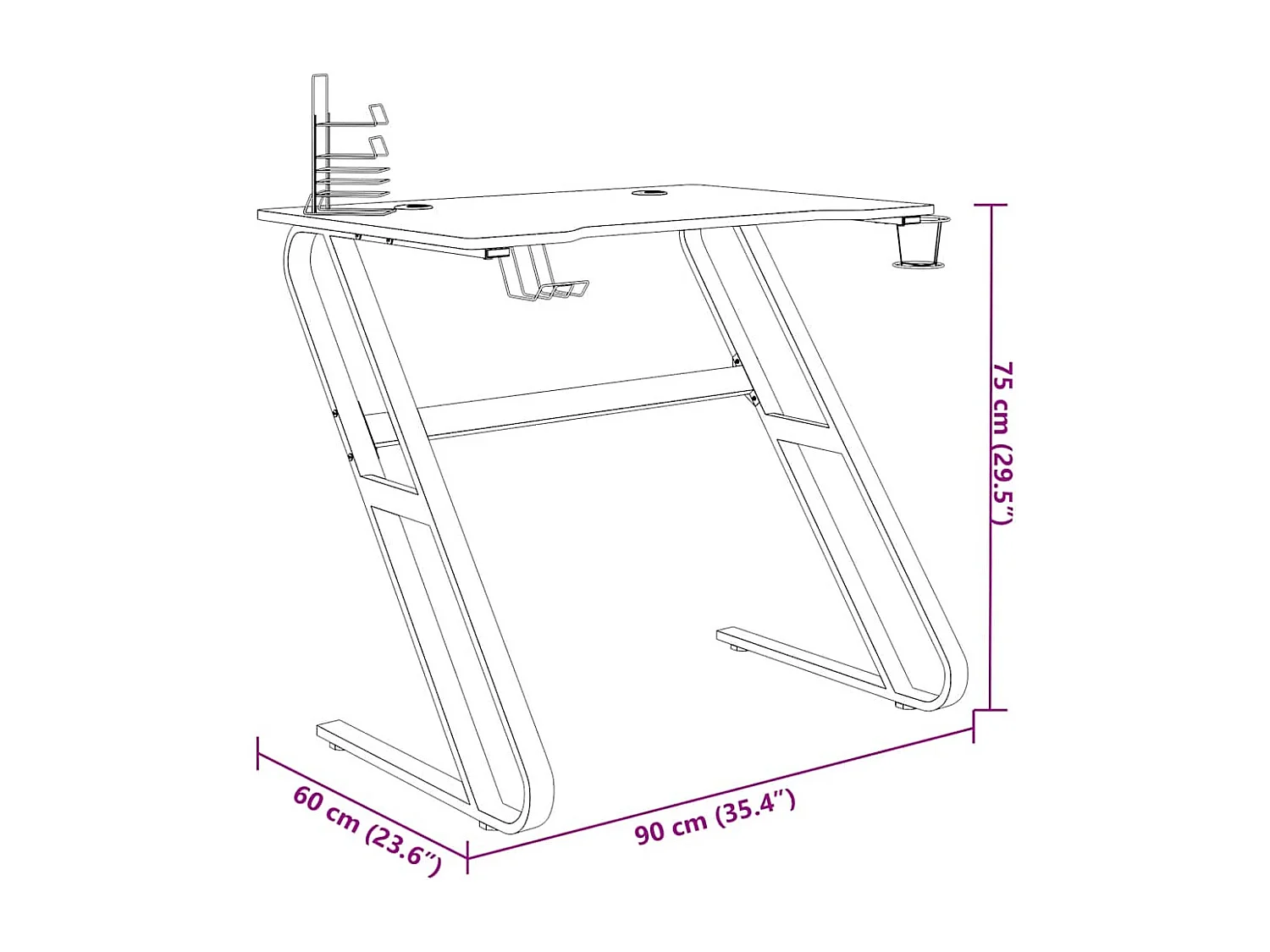 Escritorio Gaming con Patas en Forma de ZZ Negro 90x60x75 cm