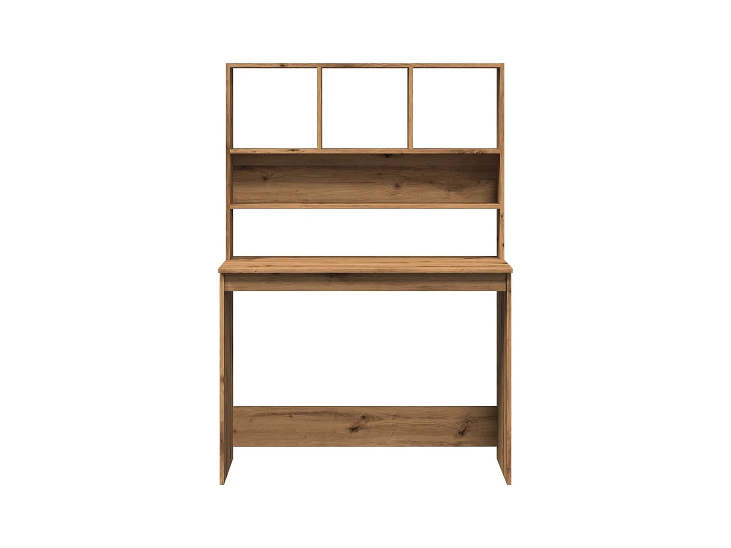 Escritorio con estantes de madera de roble artesanal.