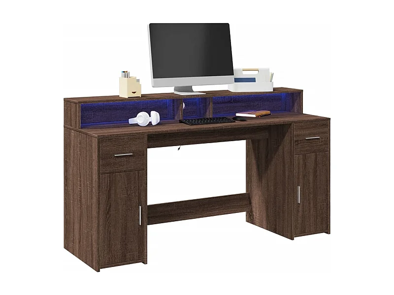 Bureau en LED-verlichting bruin eiken bewerkt hout