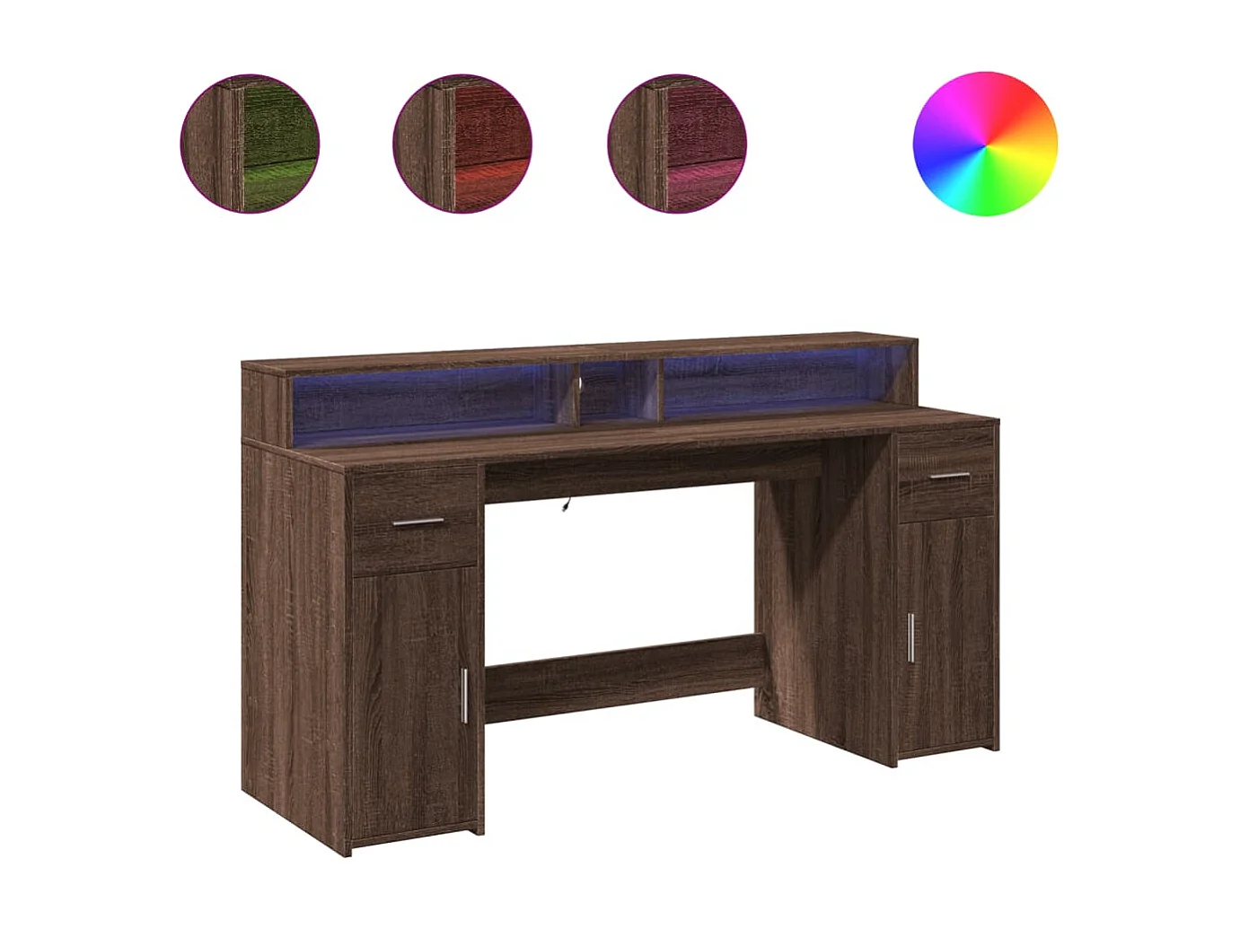 Scrivania e luci a LED in legno ingegnerizzato di rovere marrone