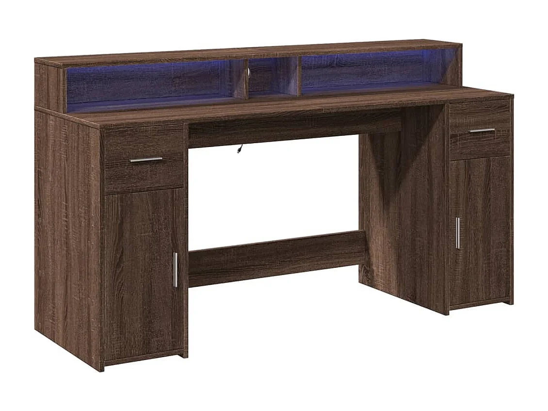 Scrivania e luci a LED in legno ingegnerizzato di rovere marrone