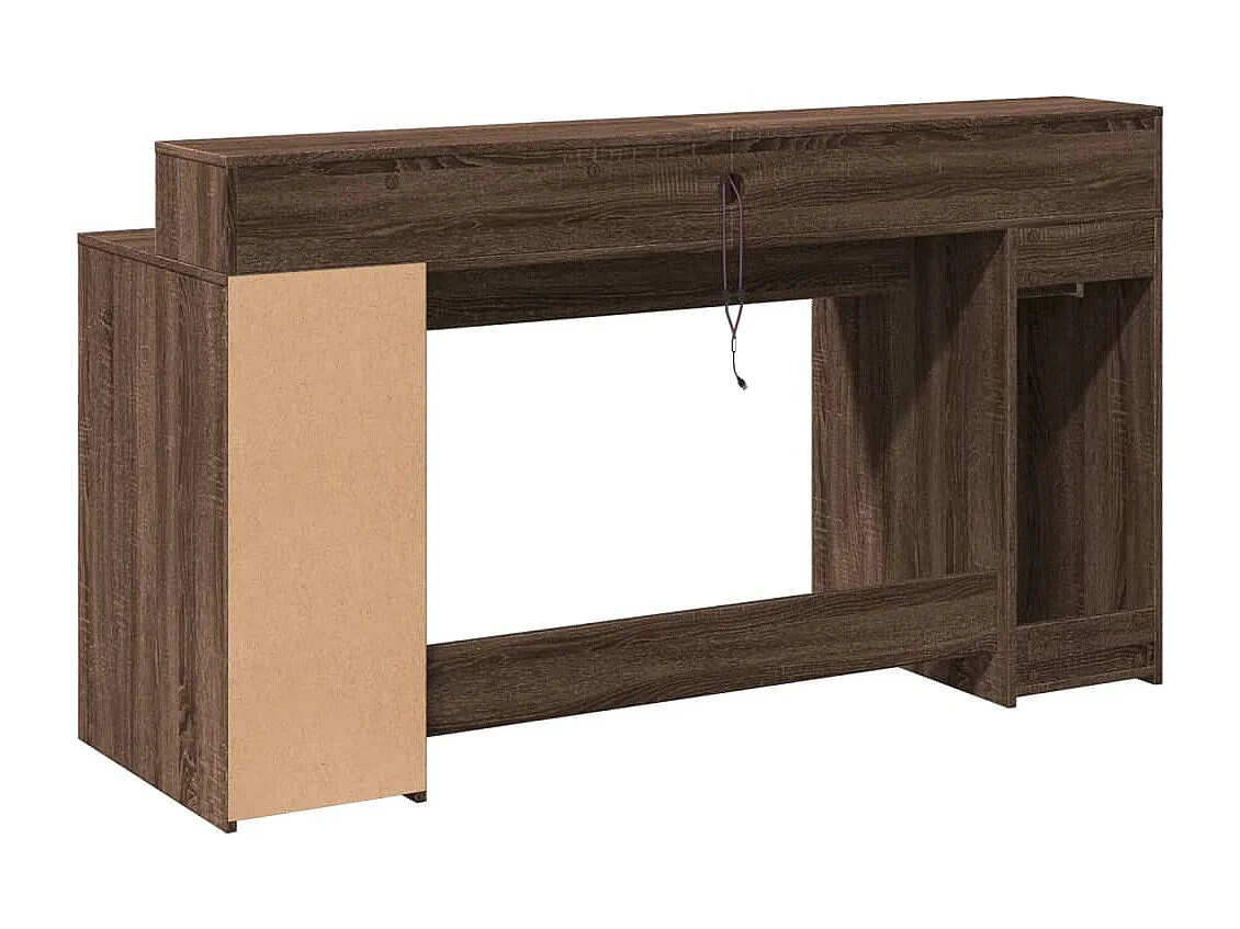 Scrivania e luci a LED in legno ingegnerizzato di rovere marrone