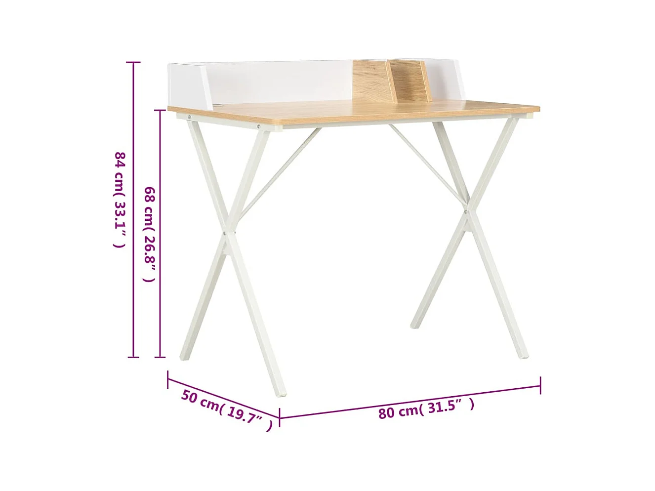 Escritorio blanco y natural 80x50x84 cm