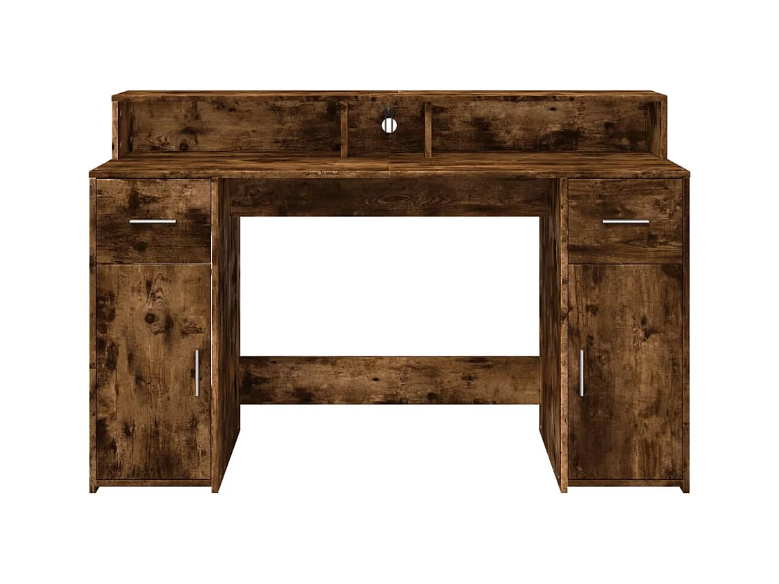 Bureau en LED-verlichting gerookt eikenhout 140x55x91cm bewerkt hout