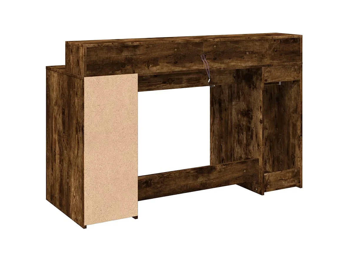 Bureau en LED-verlichting gerookt eikenhout 140x55x91cm bewerkt hout