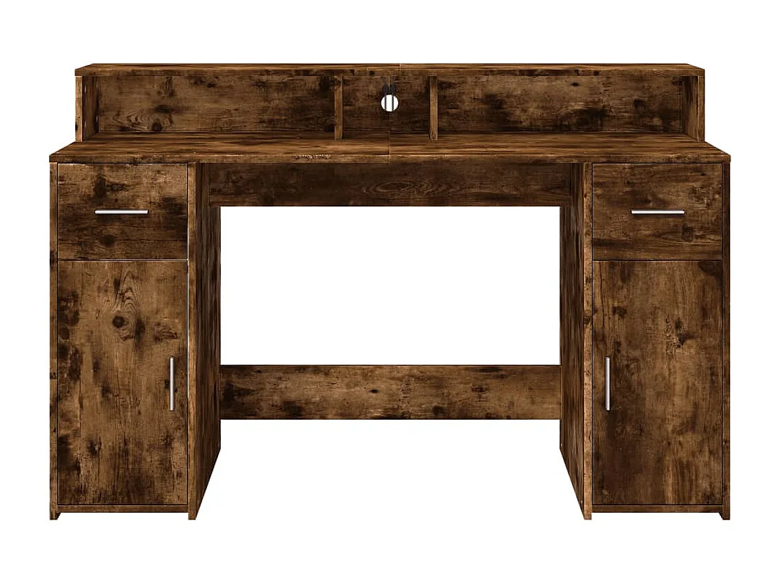 Scrivania e luci LED rovere affumicato 140x55x91cm legno ingegnerizzato