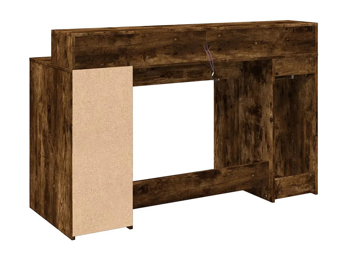 Scrivania e luci LED rovere affumicato 140x55x91cm legno ingegnerizzato