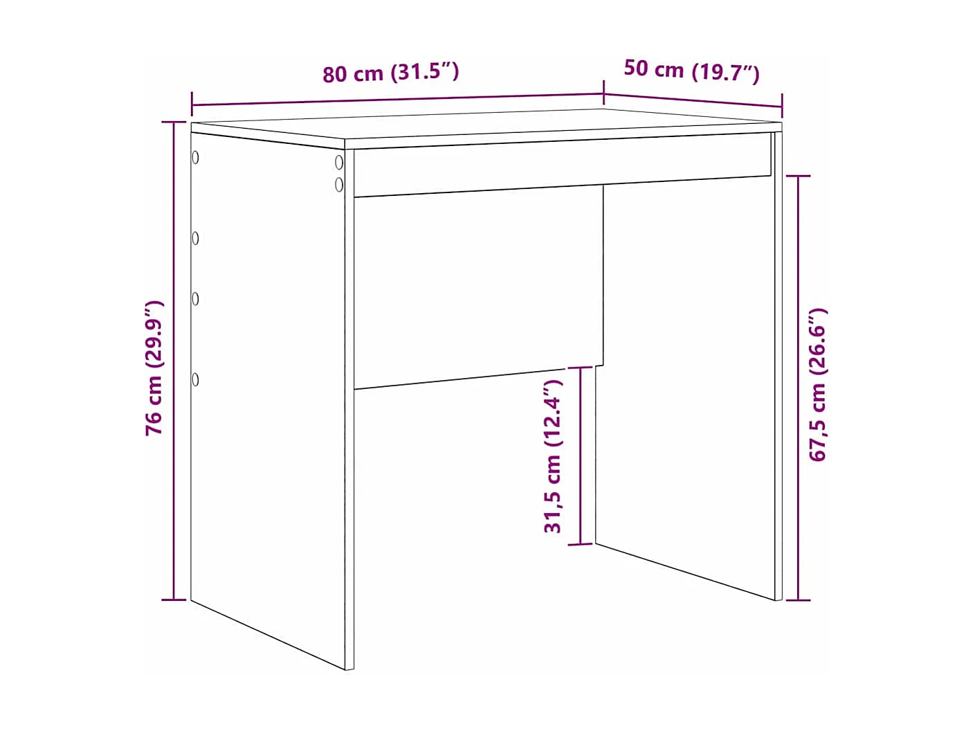 Bureau chêne artisanal 80 x 50 x 76 cm Bois d'ingénierie