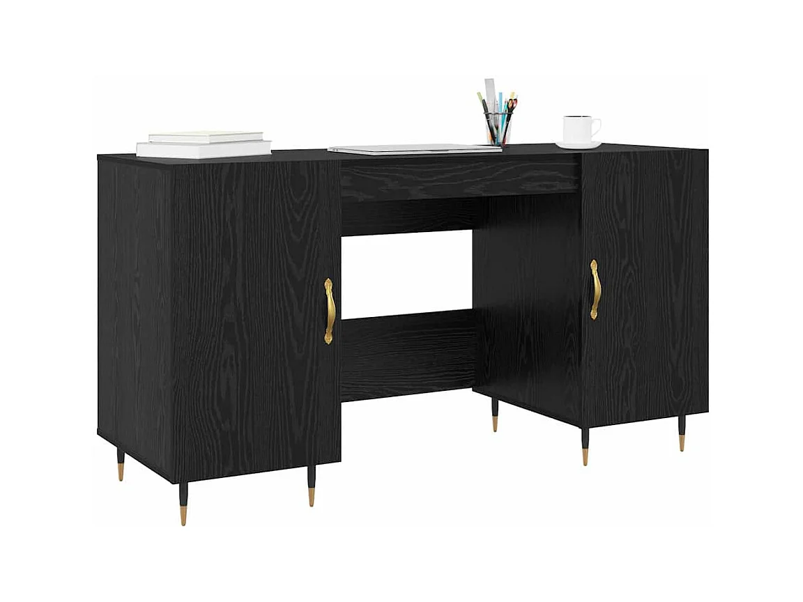 Bureau avec porte Chêne noir 140 x 50 x 75 cm Bois d'ingénierie