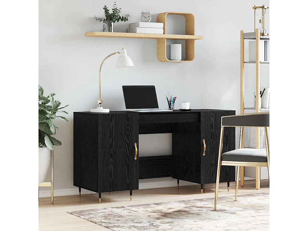 Bureau avec porte Chêne noir 140 x 50 x 75 cm Bois d'ingénierie
