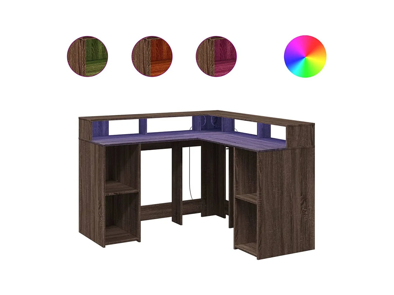 Escritorio y luces LED de madera de ingeniería de roble marrón