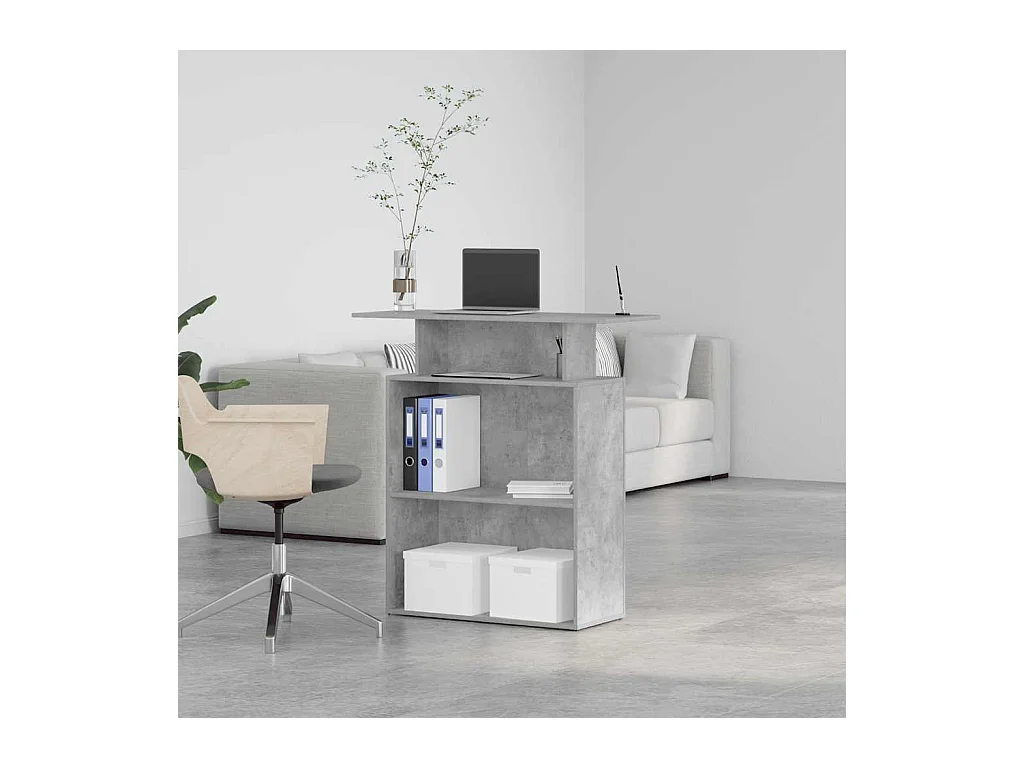 Bureau de réception gris béton 100x40x104 bois d'ingénierie