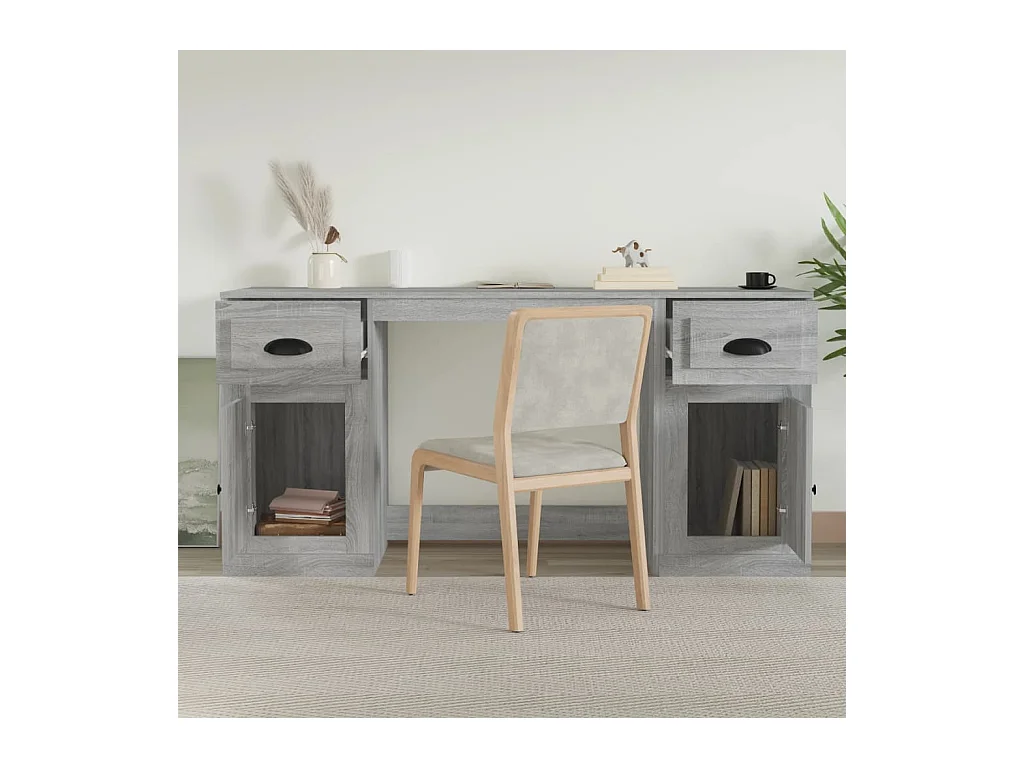 Bureau avec armoire sonoma gris bois d'ingénierie