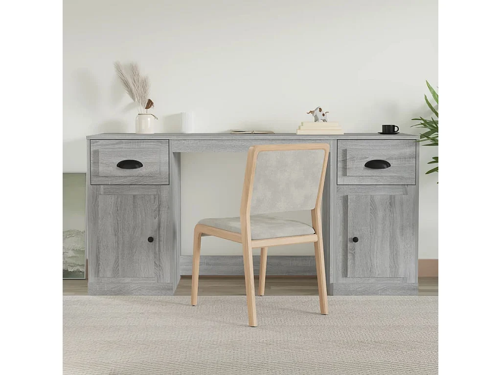Scrivania in legno ingegnerizzato grigio Sonoma con mobiletto