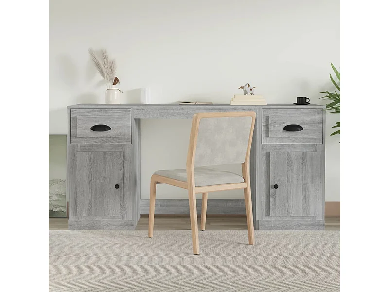 Scrivania in legno ingegnerizzato grigio Sonoma con mobiletto